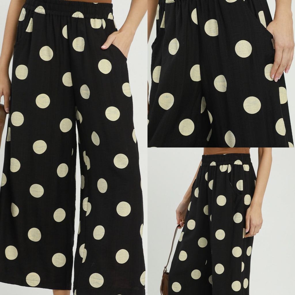 Polka Dot Wide Leg Crop Pants With Pockets