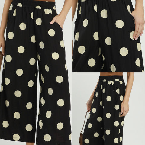 Polka Dot Wide Leg Crop Pants With Pockets