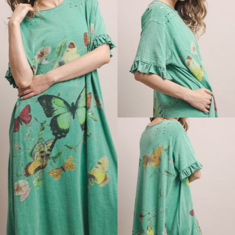 Butterfly Print Short Sleeve T-Shirt Dress