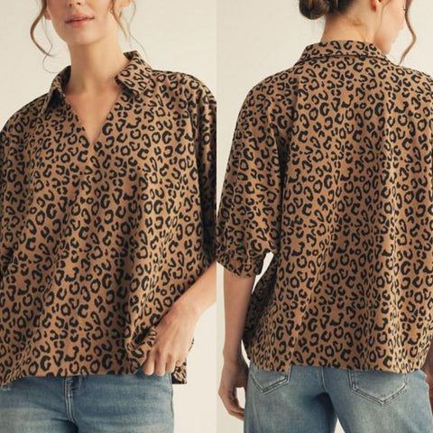 Drop Shoulder Leopard Top