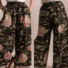 Flower Patchwork Camo Print Wide Leg Pants
