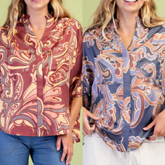 Printed Button-Down Top