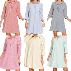 Collared Half Button Striped Dress