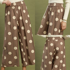 Polka Dot Wide Leg Crop Pants With Pockets