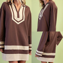 Color Blocked V-Neck Sweatshirt Dress