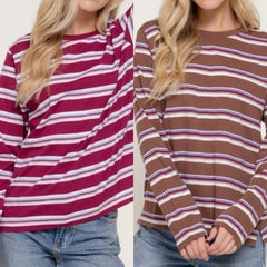 Long Sleeve Multi Stripe Knit Top