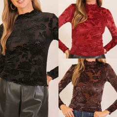 Floral Mesh Mock Neck Top