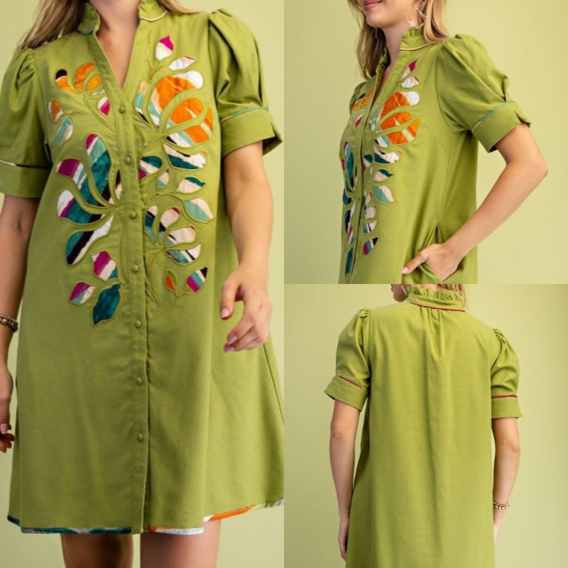Linen V-Neck Mini Dress