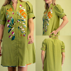 Linen V-Neck Mini Dress