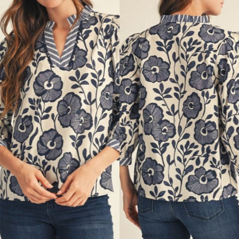 Ruffled Neckline Floral Top