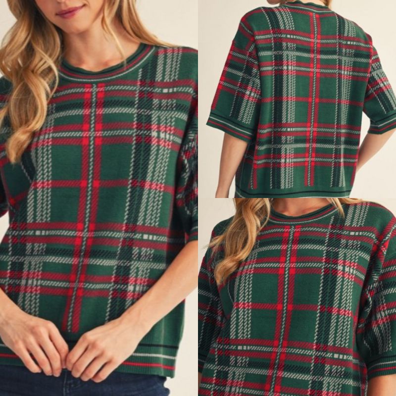 Plaid Pattern Comfy Sweater Top
