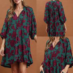 Velvet Floral Textured Babydoll Mini Dress