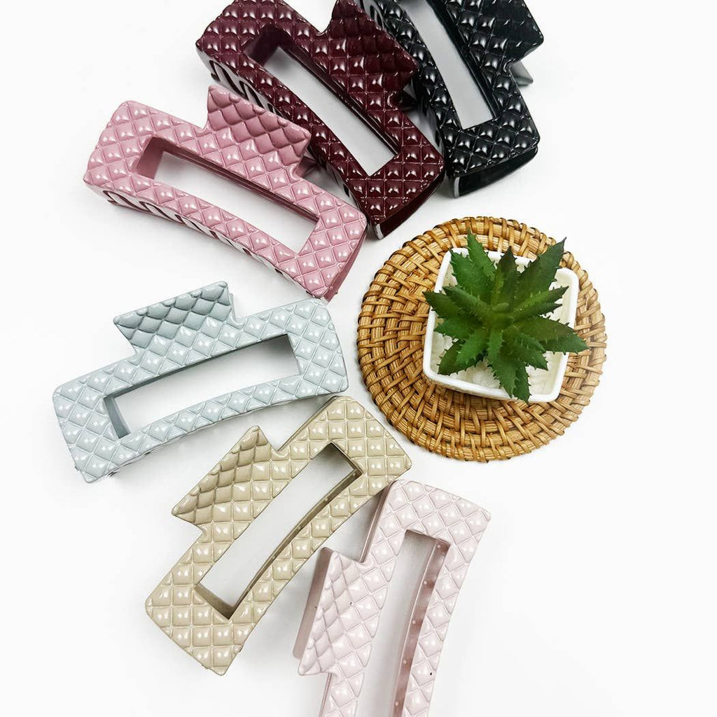 Embossed Glossy Rectangle Hair Claw Clips