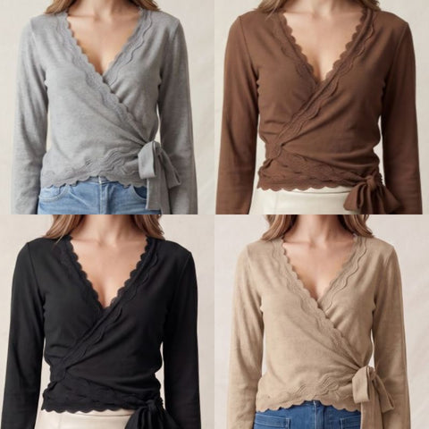Lace Trim Wrap Top