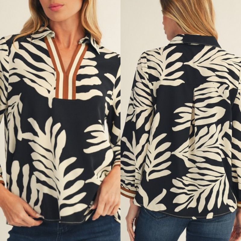 Pleated Back Leaf Print Top