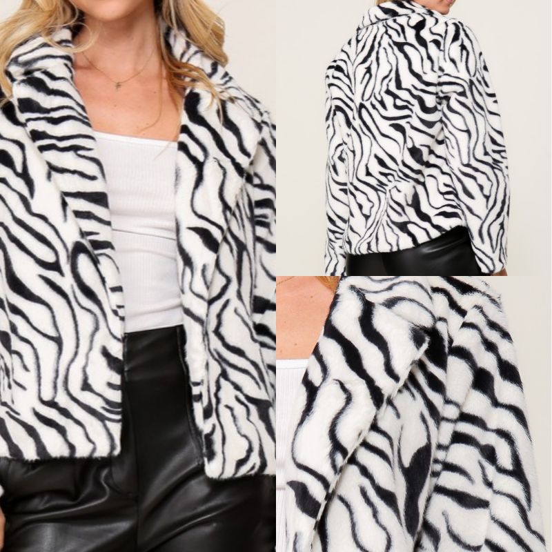 Long Sleeve Faux Fur Zebra Jacket