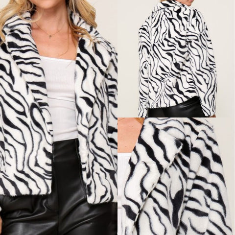 Long Sleeve Faux Fur Zebra Jacket
