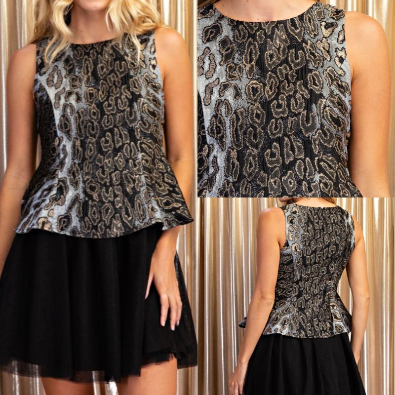 Leopard Print Peplum Dress With A Layered Tulle Skirt
