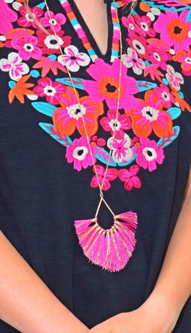 Pink Panache Berry/Gold Shimmer Fringe Necklace