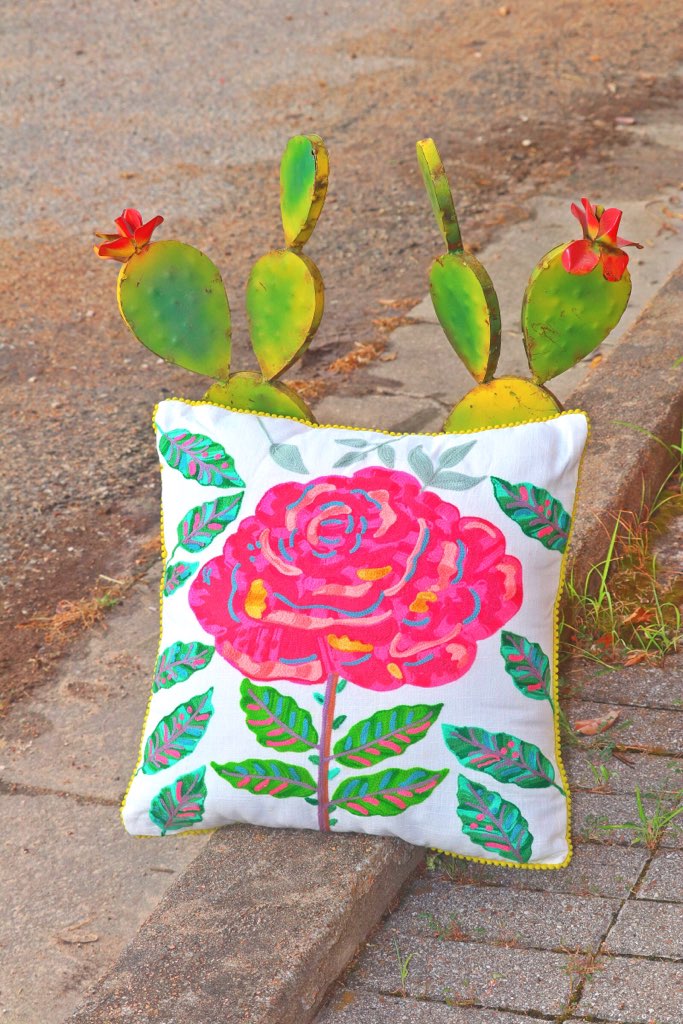 White Floral Embroidered Pillow