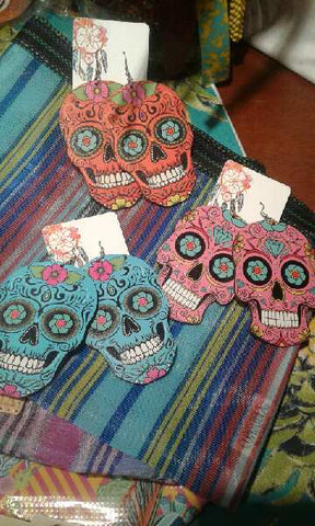 Sugar Skull Wooden Earrings