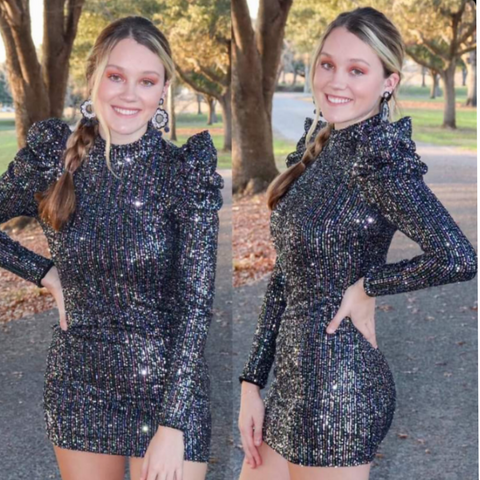 Sequin Dress With Puffed Sleeves